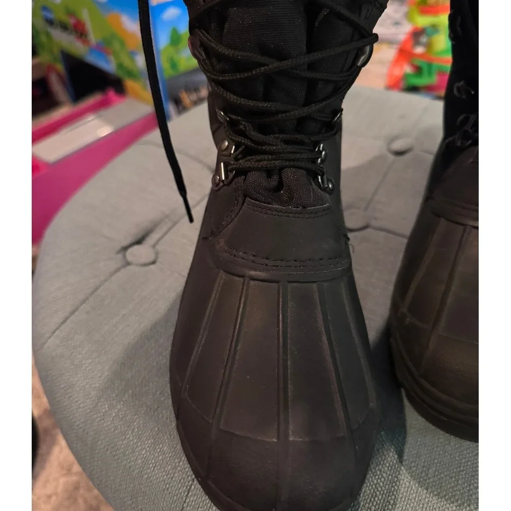 Polar Mens Black Winter Snow Boots Waterproof Duck Toe Lace Up Lug Sole Boots